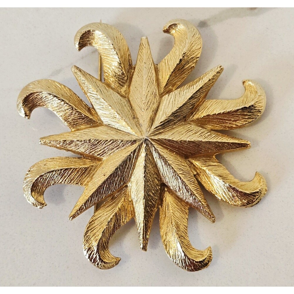 Vtg DALSHEIM Gold Starburst Brooch 2.5” Sunburst Pin Mid Century Modern 1950s